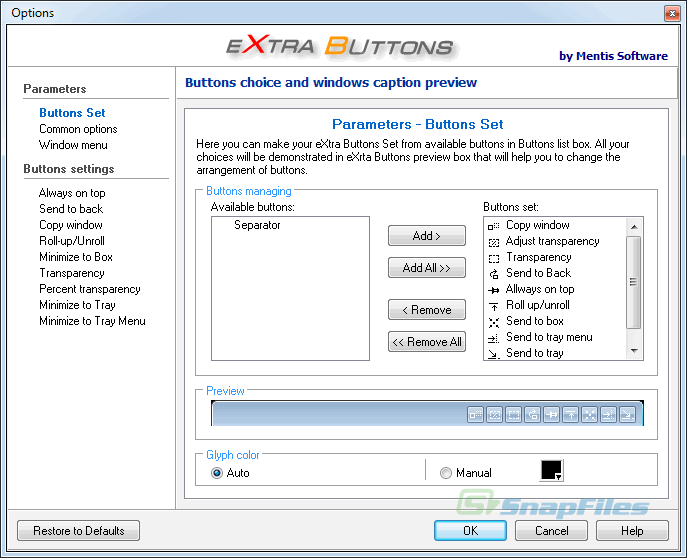screenshot of eXtra Buttons