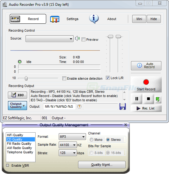screen capture of EZ SoftMagic Audio Recorder Pro