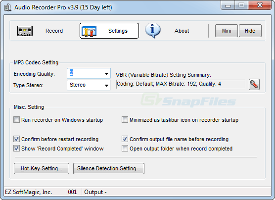 screenshot of EZ SoftMagic Audio Recorder Pro