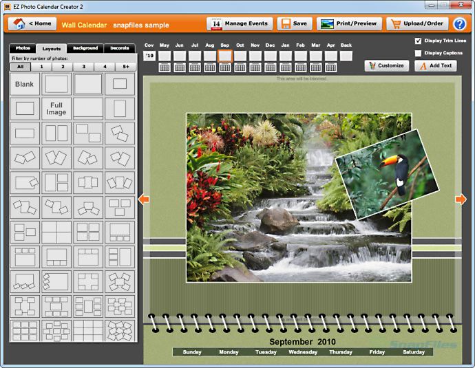 screenshot of EZ Photo Calendar Creator