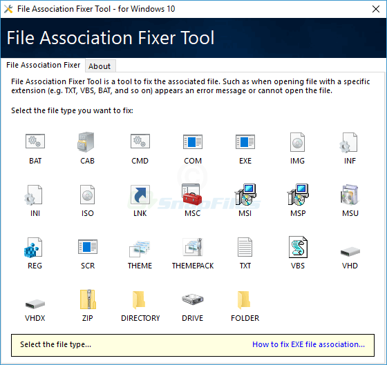 screen capture of File Association Fixer Tool