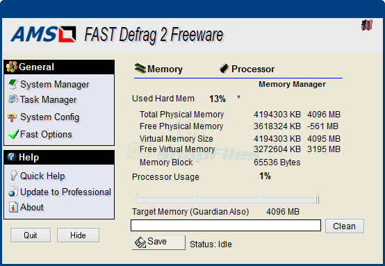 screen capture of Fast Defrag Standard