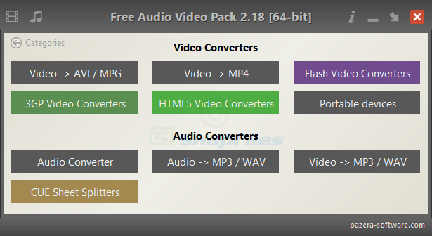 screen capture of Pazera Free Audio Video Pack
