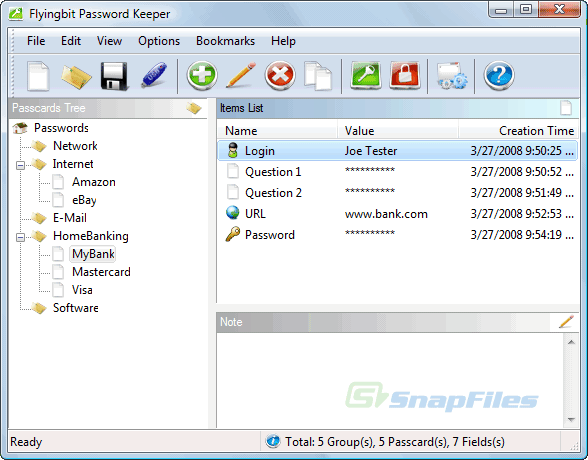 screen capture of FlyingBit Password Keeper