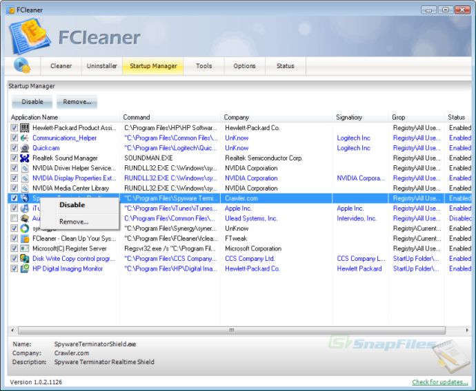 screenshot of FCleaner