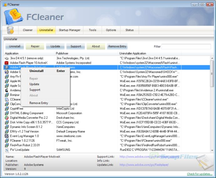 screenshot of FCleaner