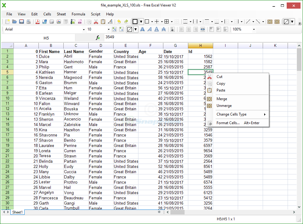 screen capture of Free Excel Viewer