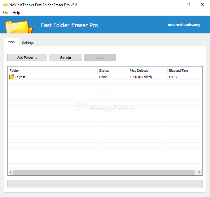 screen capture of Fast Folder Eraser Pro