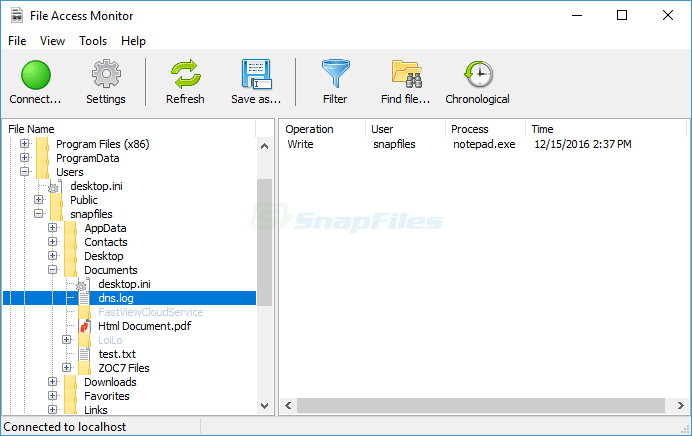 screen capture of SoftPerfect File Access Monitor