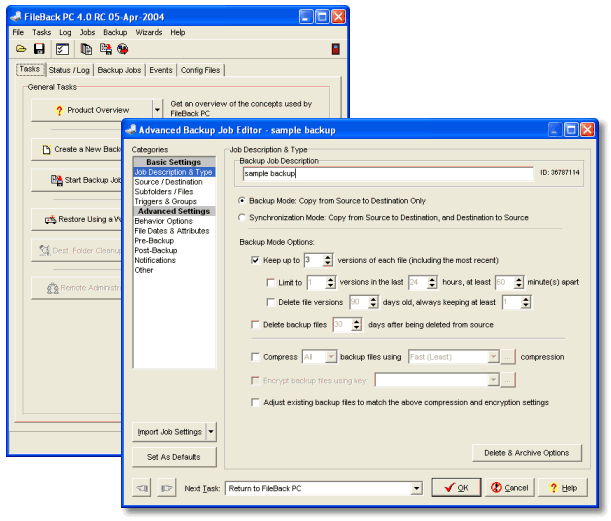 screen capture of FileBack PC