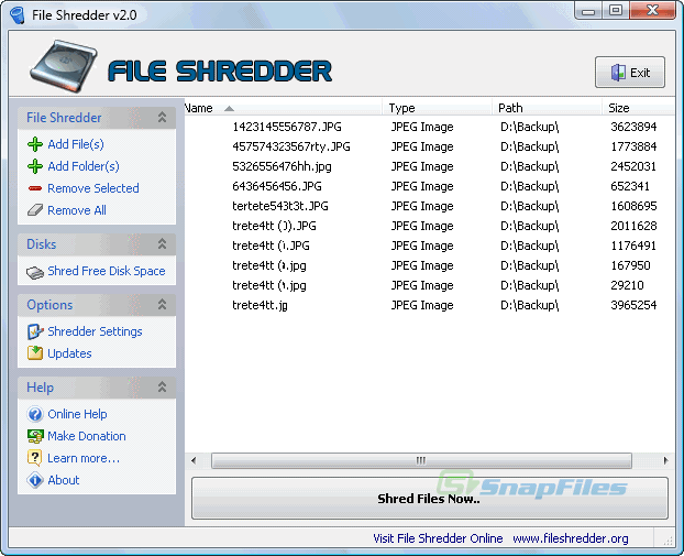 screen capture of File Shredder