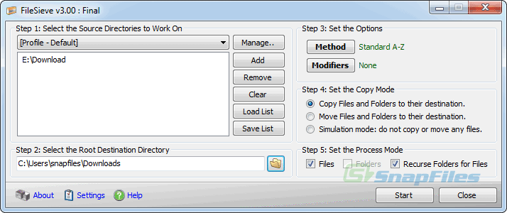 screen capture of File Sieve