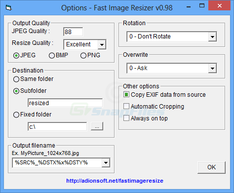 screen capture of Fast Image Resizer