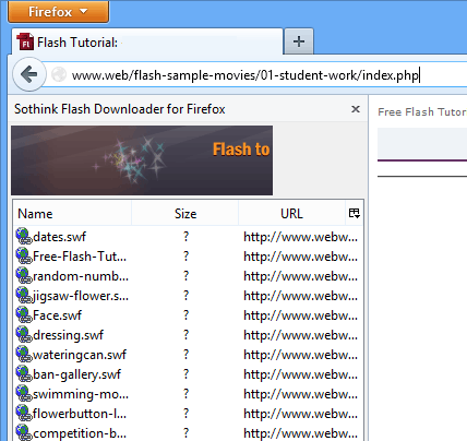 screen capture of Flash Downloader for Firefox