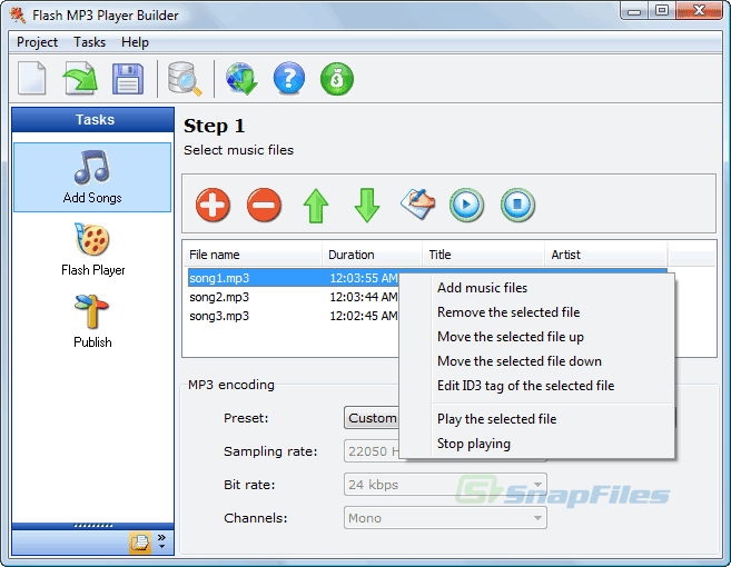 screen capture of Aleo Flash MP3 Player Builder