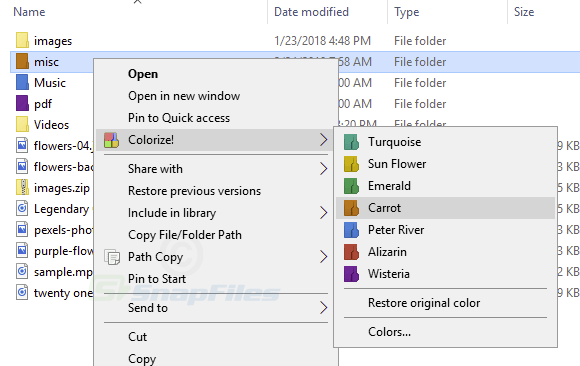 screen capture of Folder Colorizer