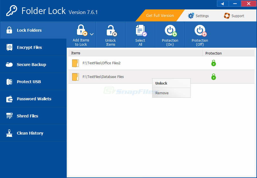 screenshot of Folder Lock