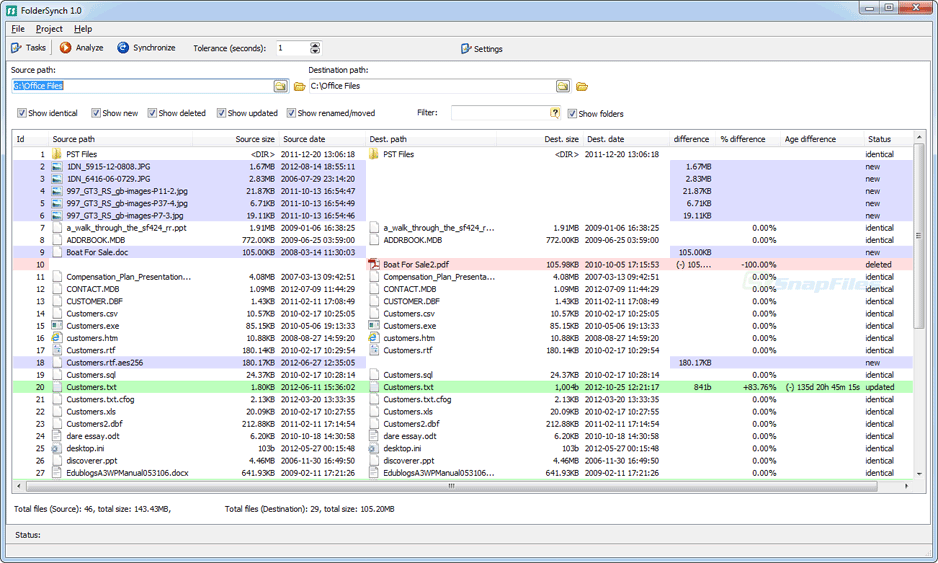 screen capture of Saleen Folder Sync