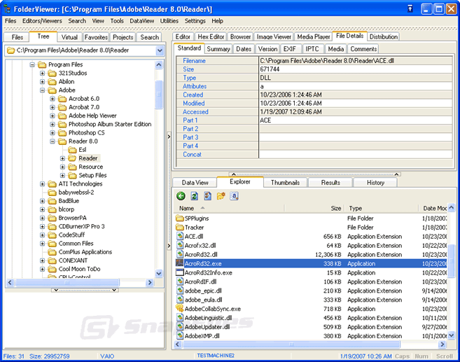 screen capture of FolderViewer