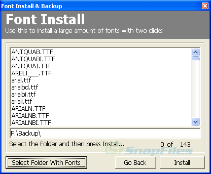 screenshot of Font Install & Backup