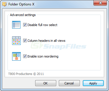 screen capture of Folder Options X