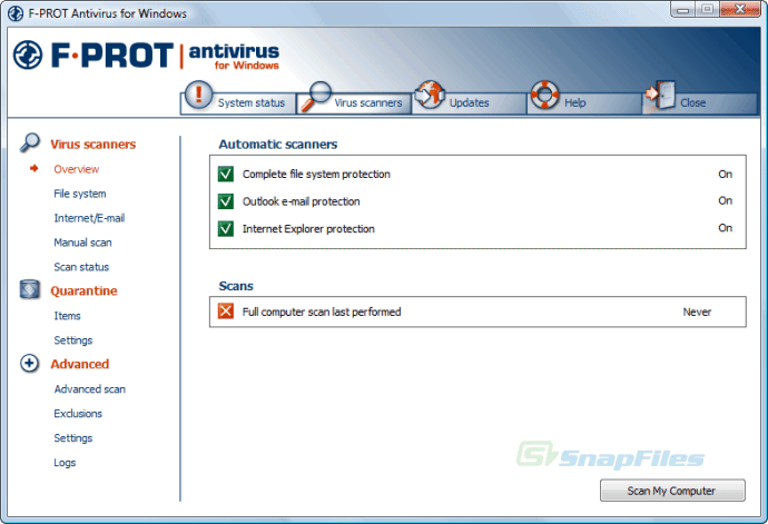 screen capture of F-Prot Antivirus
