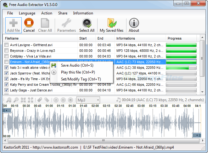 screen capture of Kastor Free Audio Extractor