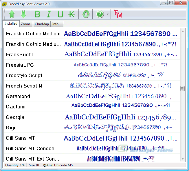 screen capture of FreeEasy Font Viewer