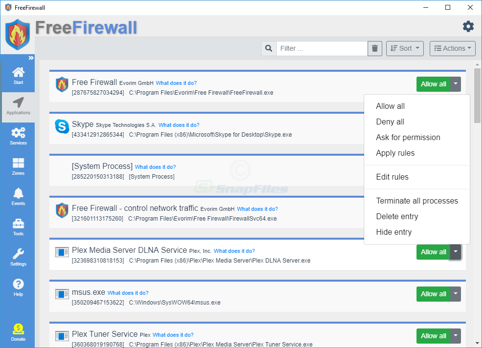 screenshot of Evorim Free Firewall