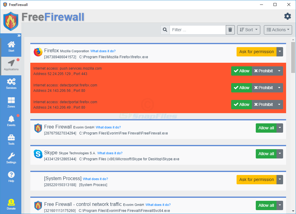 screenshot of Evorim Free Firewall