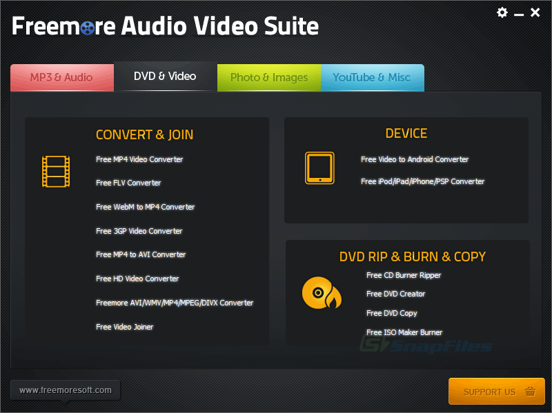 screen capture of Freemore Audio Video Suite