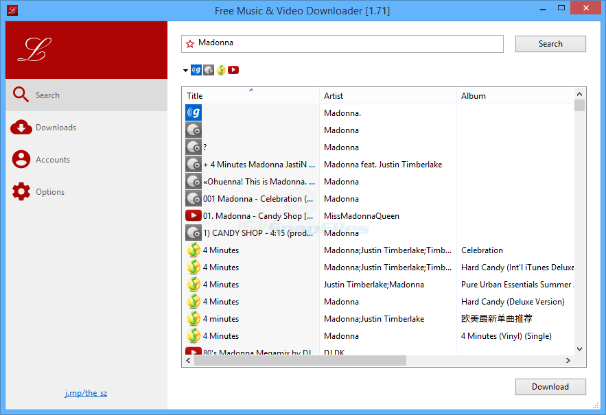 screen capture of Free Music and Video Downloader