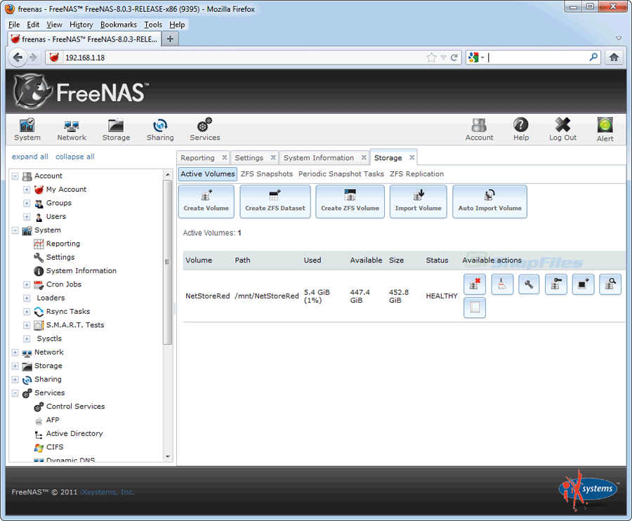 screen capture of FreeNAS