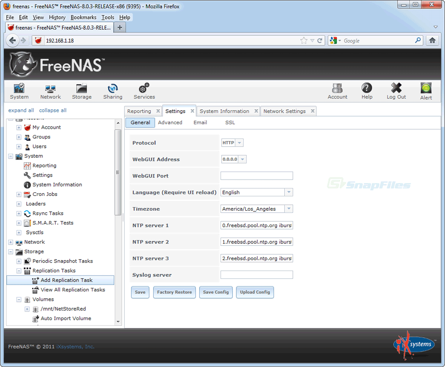 screenshot of FreeNAS