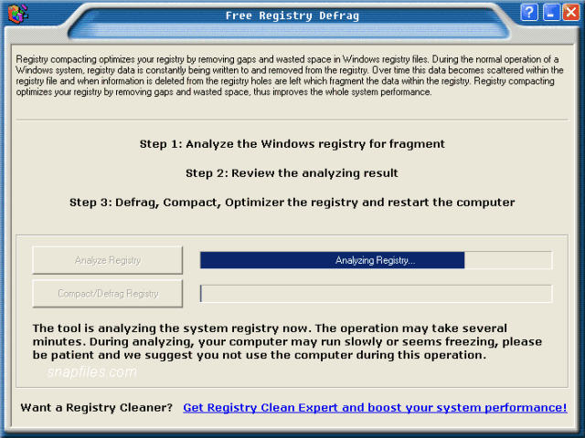 screen capture of Free Registry Defrag