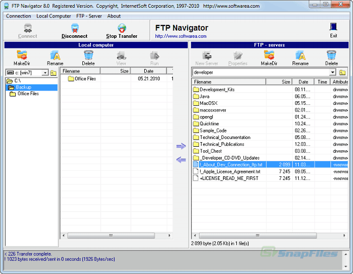 screen capture of FTP Navigator