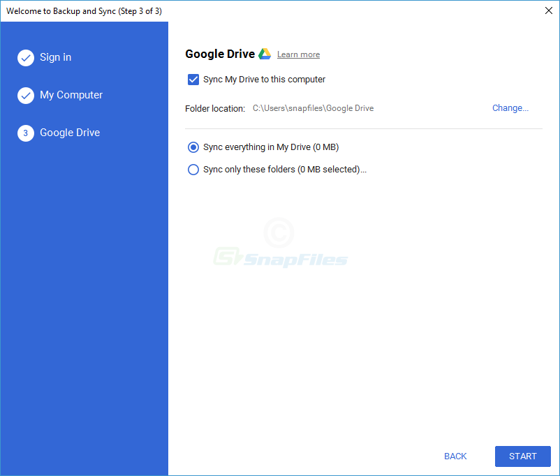 screenshot of Google Backup and Sync