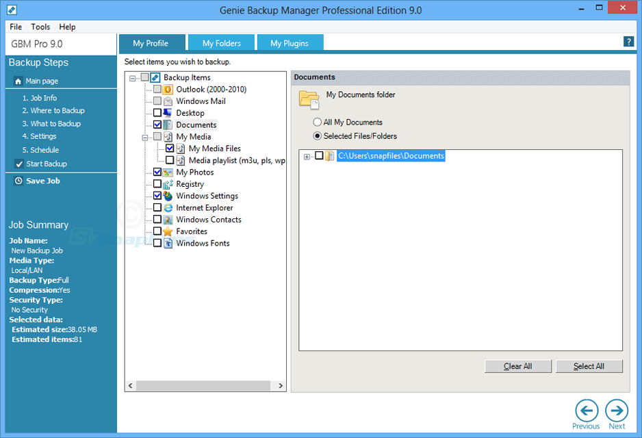 screenshot of Genie Backup Manager Pro
