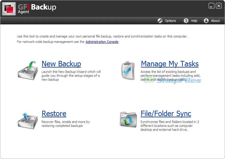 screen capture of GFI Backup Home Edition