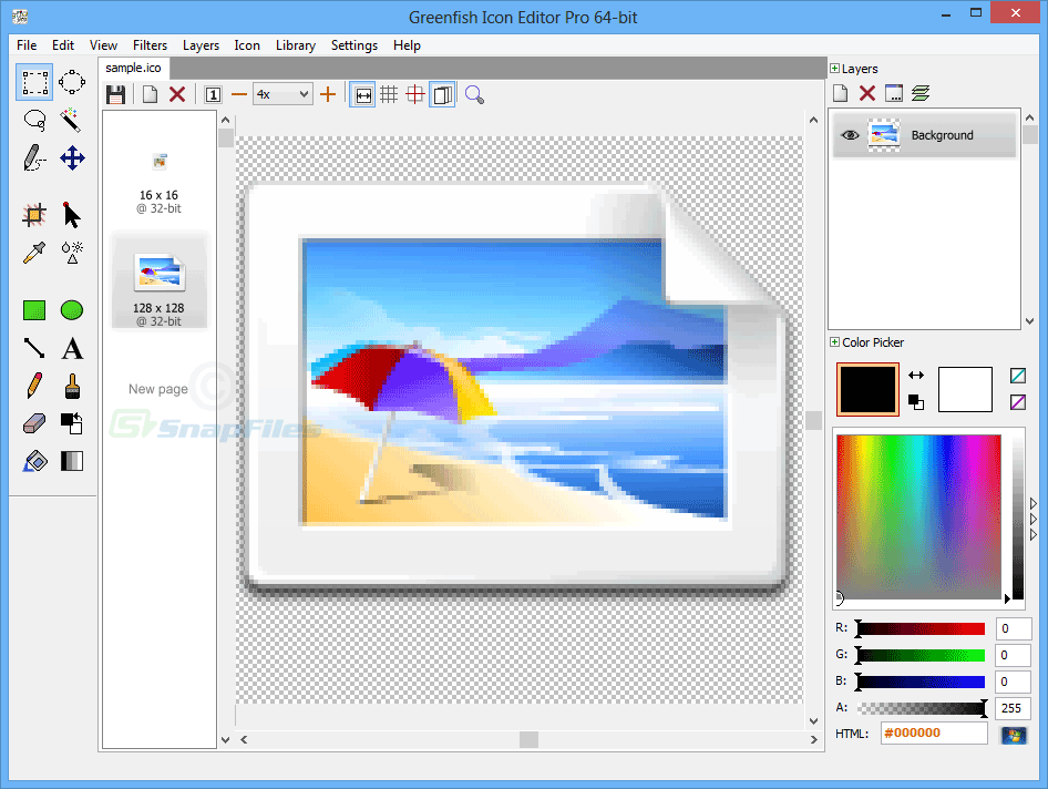 screen capture of Greenfish Icon Editor Pro