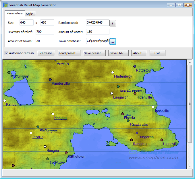 screen capture of Greenfish Relief Map Generator