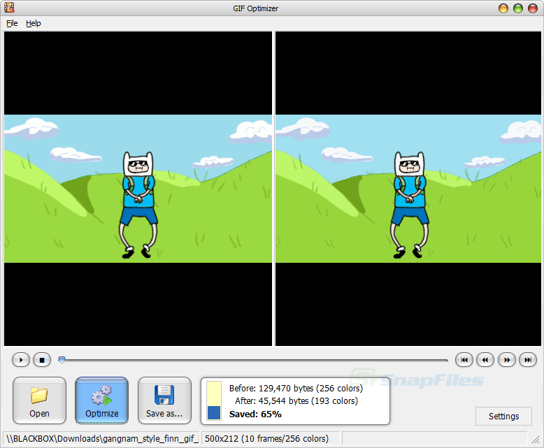 screen capture of GIF Optimizer