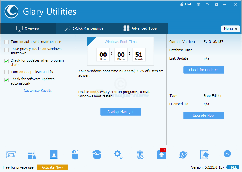 screen capture of Glary Utilities Free