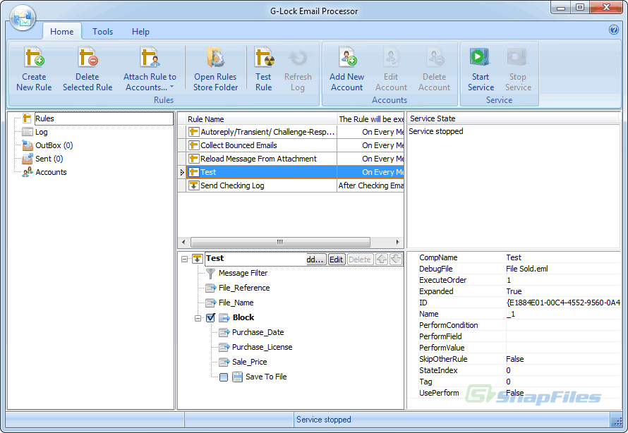 screen capture of G-Lock Email Processor