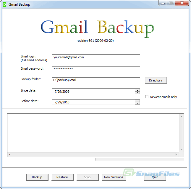 screen capture of Gmail Backup