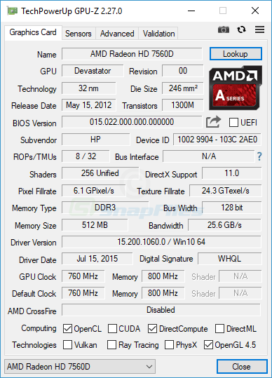 screen capture of GPU-Z