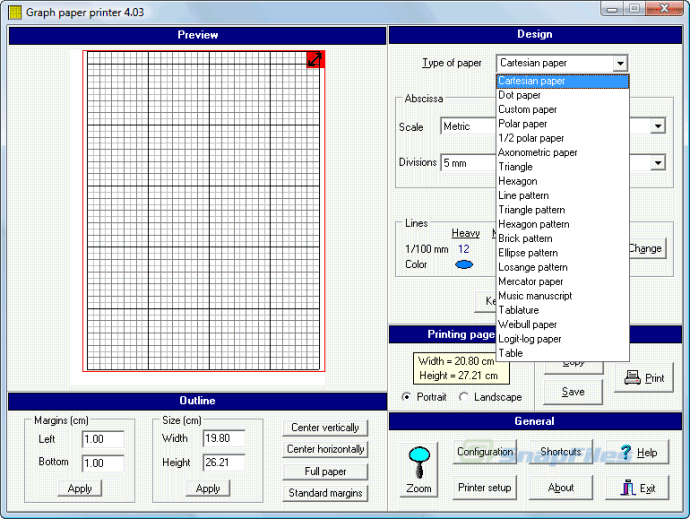 screen capture of Graph Paper Printer