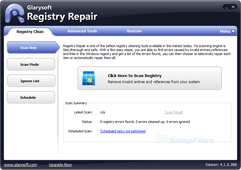 screen capture of Glary Registry Repair