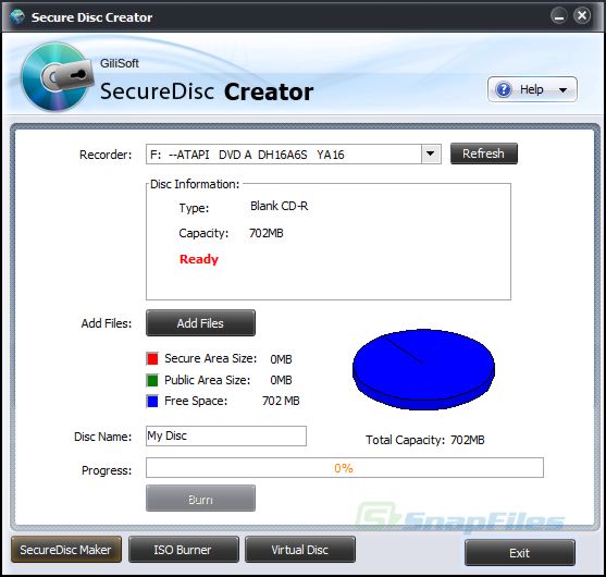 screen capture of GiliSoft Secure Disc Creator