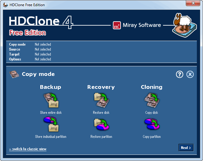 screen capture of HDClone Free Edition
